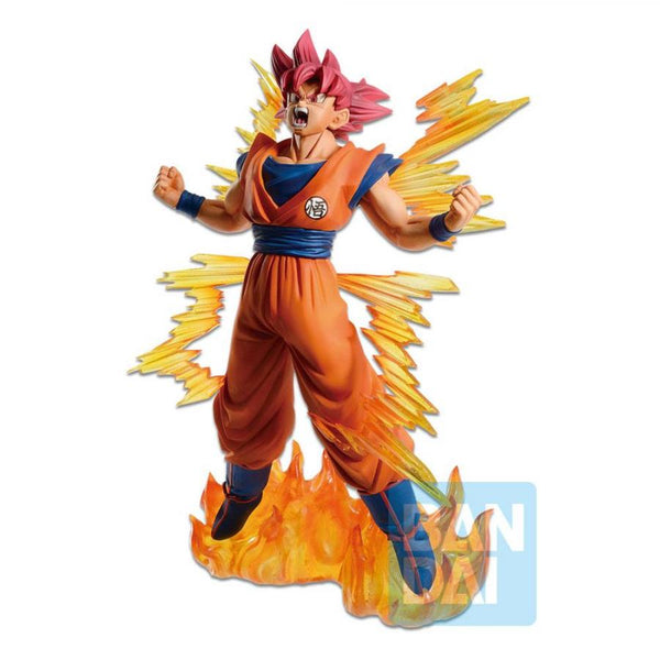 Dragon Ball Super Ichibansho PVC Statue Super Saiyan God Goku 20 cm aperto e esposto in vetrina